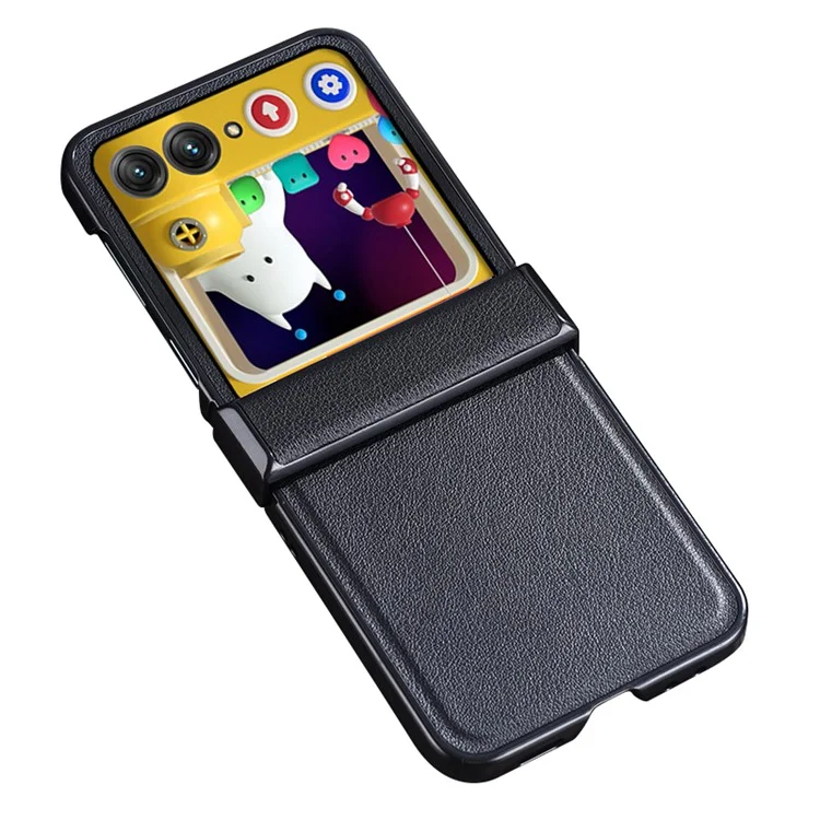 Чехол для Motorola Razr 50 5G с защитой петель, из ПУ-кожи и поликарбоната - чёрный