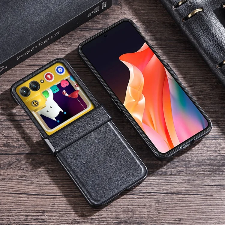 Чехол для Motorola Razr 50 5G с защитой петель, из ПУ-кожи и поликарбоната - чёрный