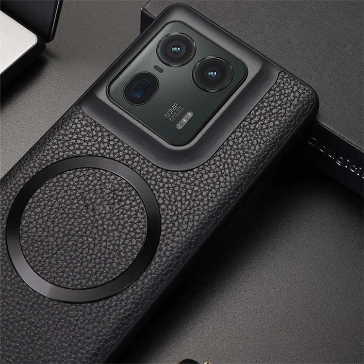 Para Motorola Edge 50 Ultra 5G / Moto X50 Ultra 5G Funda magnética Textura de Litchi Cuero PU+TPU Cubierta del teléfono - Negro