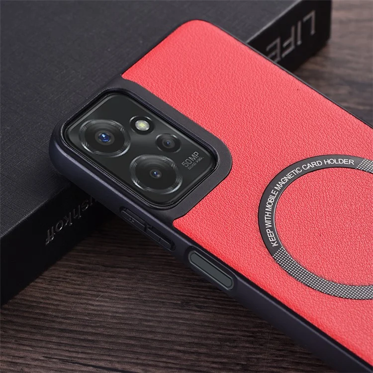 Para el caso de Motorola Moto G 5G (2024) Antichoque PU Piel+Funda TPU Compatible con MagSafe - Rojo