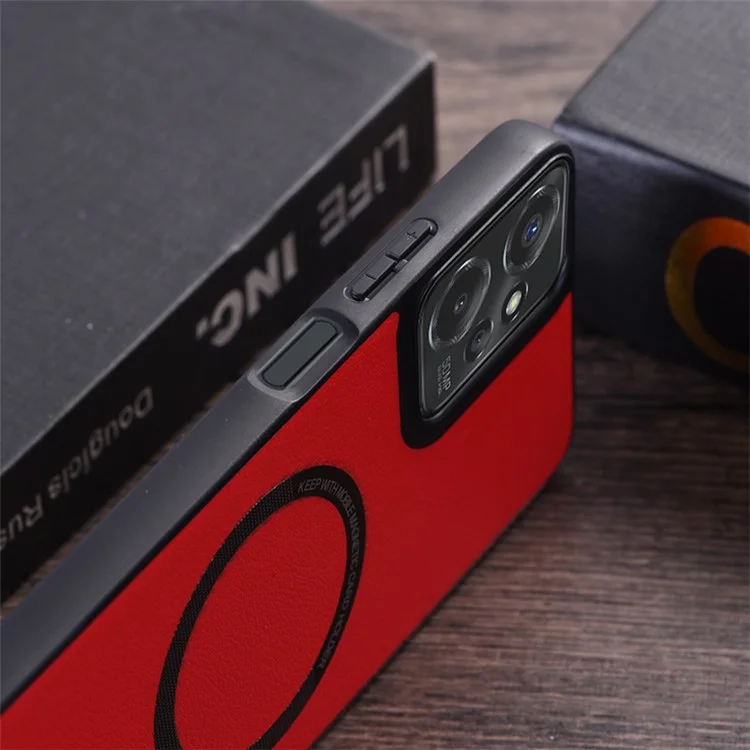 Para el caso de Motorola Moto G 5G (2024) Antichoque PU Piel+Funda TPU Compatible con MagSafe - Rojo