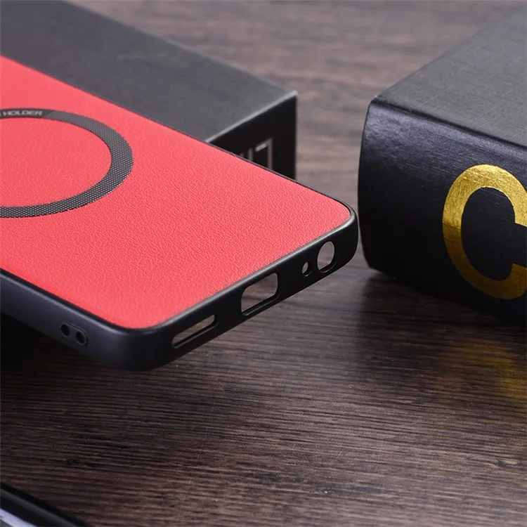 Para el caso de Motorola Moto G 5G (2024) Antichoque PU Piel+Funda TPU Compatible con MagSafe - Rojo
