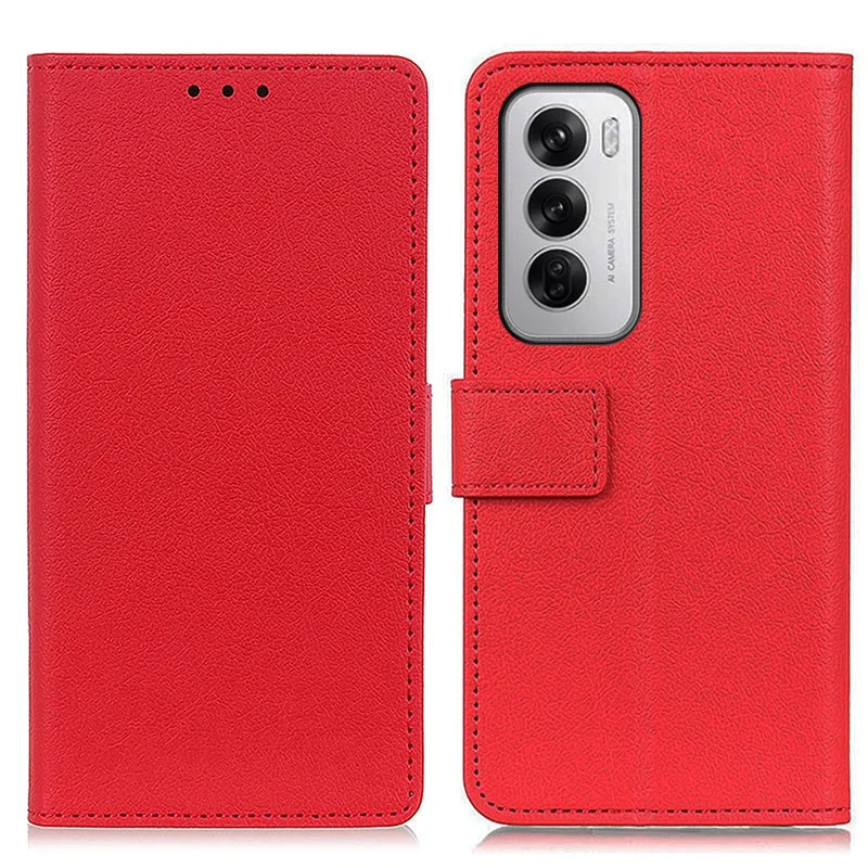 For Oppo Reno12 5G (Global) Textured Phone Case PU Leather Phone Stand Cover - Red