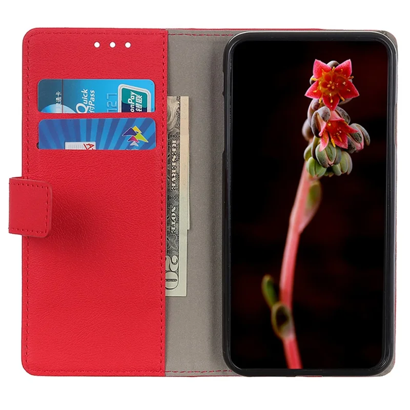 For Oppo Reno12 5G (Global) Textured Phone Case PU Leather Phone Stand Cover - Red