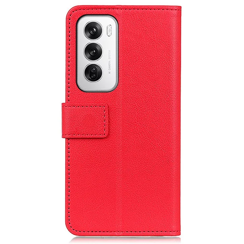 For Oppo Reno12 5G (Global) Textured Phone Case PU Leather Phone Stand Cover - Red