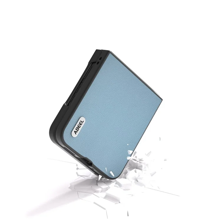 ABEEL pour Motorola Razr 50 Ultra 5G Étui Véritable Cuir de Vache Couverture de Téléphone PC Bord Noir - Bleu Ciel