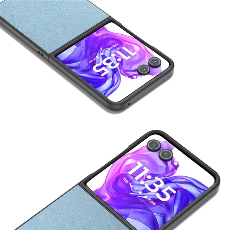 ABEEL pour Motorola Razr 50 Ultra 5G Étui Véritable Cuir de Vache Couverture de Téléphone PC Bord Noir - Bleu Ciel
