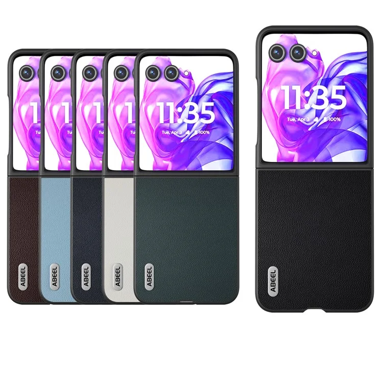 ABEEL pour Motorola Razr 50 Ultra 5G Étui Véritable Cuir de Vache Couverture de Téléphone PC Bord Noir - Bleu Ciel