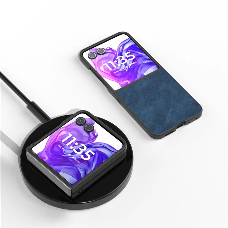 ABEEL Para Motorola Razr 50 Ultra 5G Capa Preta Borda PU Leather+PC Dobrável Capa de Telefone - Azul