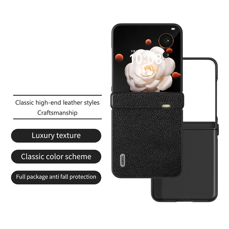 Étui ABEEL For Honor Magic V Flip 5G Charnière Protection Texture Litchi Anti-Dérapant - Noir