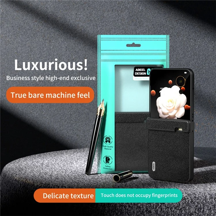 Étui ABEEL For Honor Magic V Flip 5G Charnière Protection Texture Litchi Anti-Dérapant - Noir