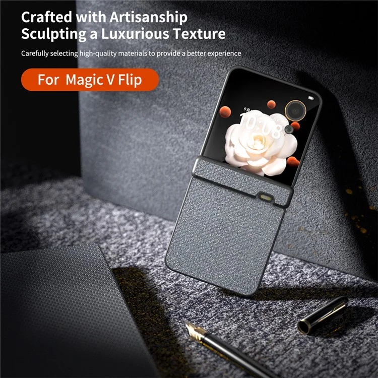 Capa 5G Flip Magic V para Honor Hinge Design Textura de Ródio Couro PU - Cinza