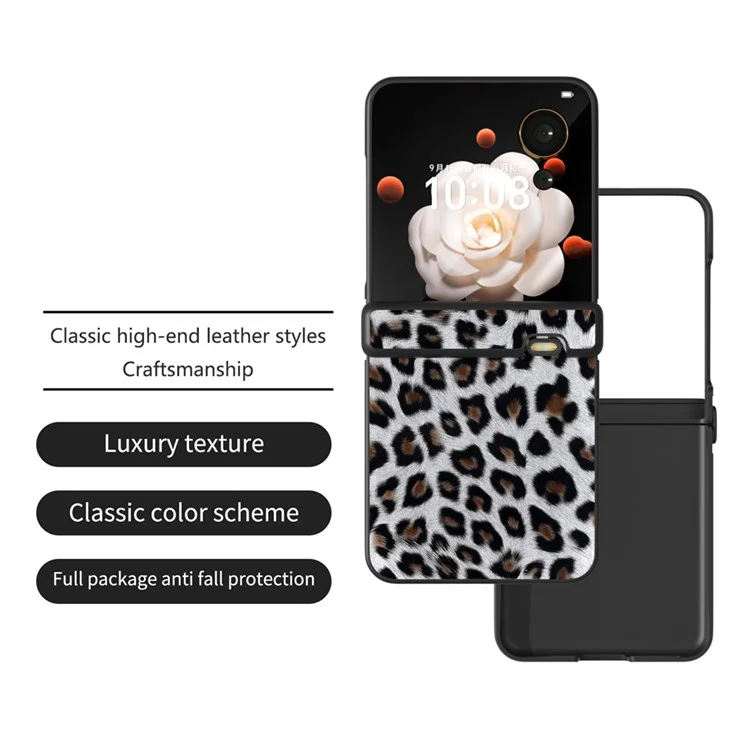 ABEEL For Honor Magic V Flip 5G Case Charnière Protection PU+PC Housse de Téléphone avec Motif Léopard - Argent