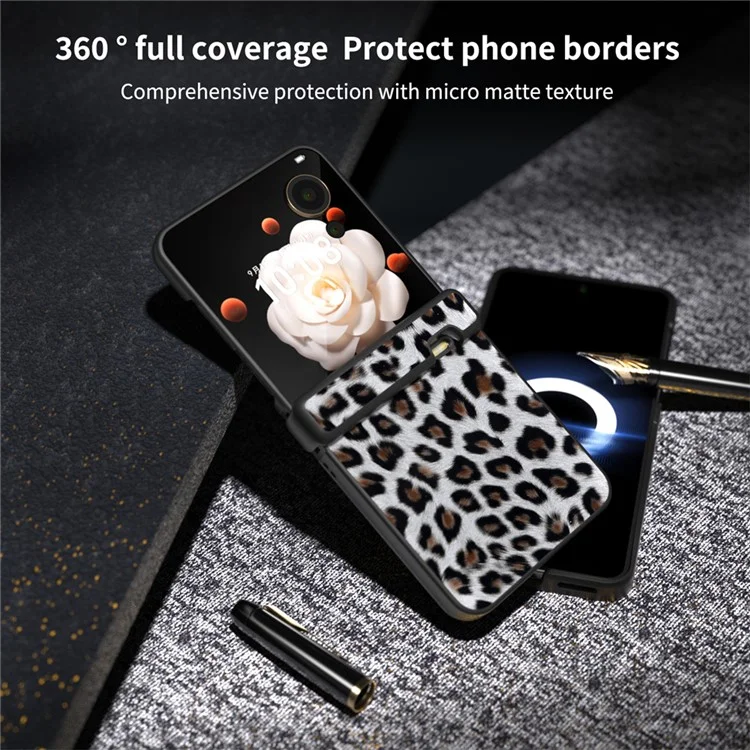 ABEEL For Honor Magic V Flip 5G Case Charnière Protection PU+PC Housse de Téléphone avec Motif Léopard - Argent