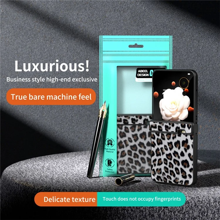ABEEL For Honor Magic V Flip 5G Case Charnière Protection PU+PC Housse de Téléphone avec Motif Léopard - Argent