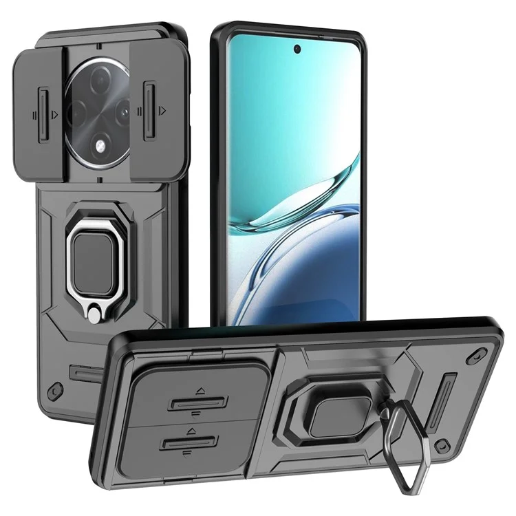 Чехол для Oppo F27 Pro+ 5G с держателем для ремня ПК+ТПУ, защитой для объектива - черный