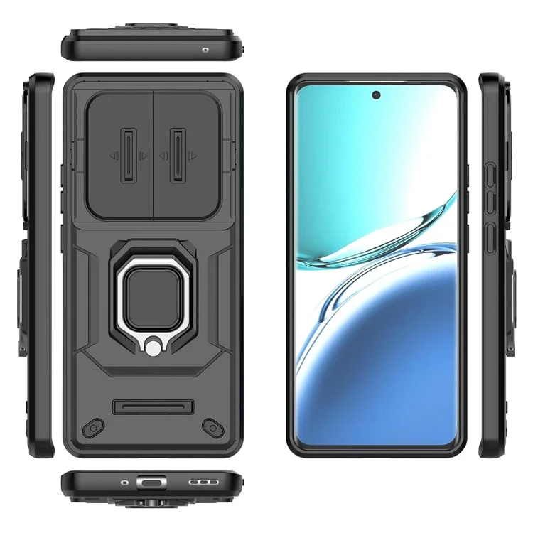Чехол для Oppo F27 Pro+ 5G с держателем для ремня ПК+ТПУ, защитой для объектива - черный