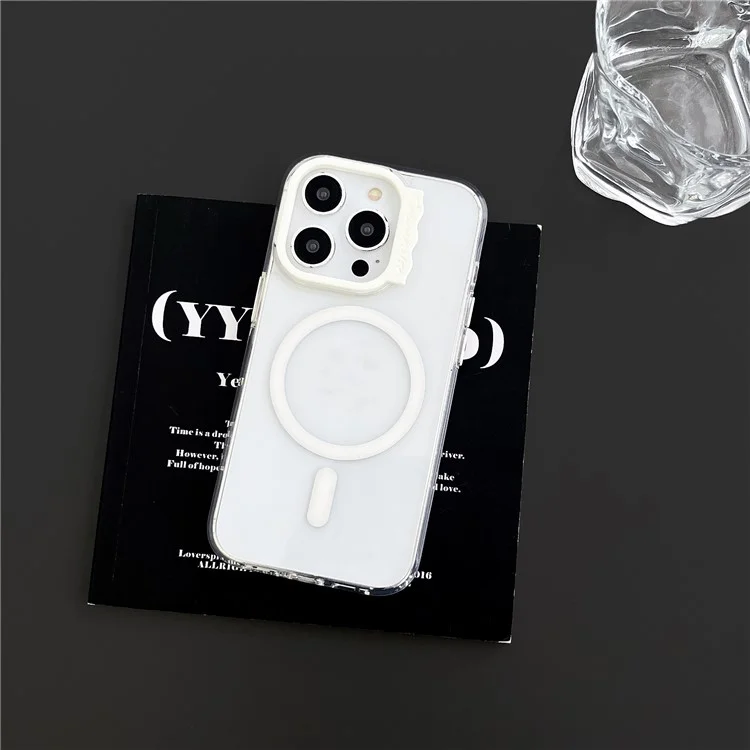 Coque pour iPhone 14 Pro, dos en PC transparent + étui magnétique en TPU - Blanc