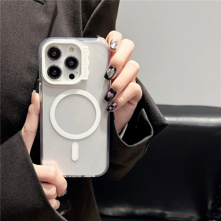 Coque pour iPhone 14 Pro, dos en PC transparent + étui magnétique en TPU - Blanc