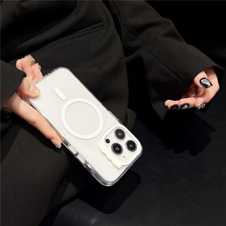 Coque pour iPhone 14 Pro, dos en PC transparent + étui magnétique en TPU - Blanc