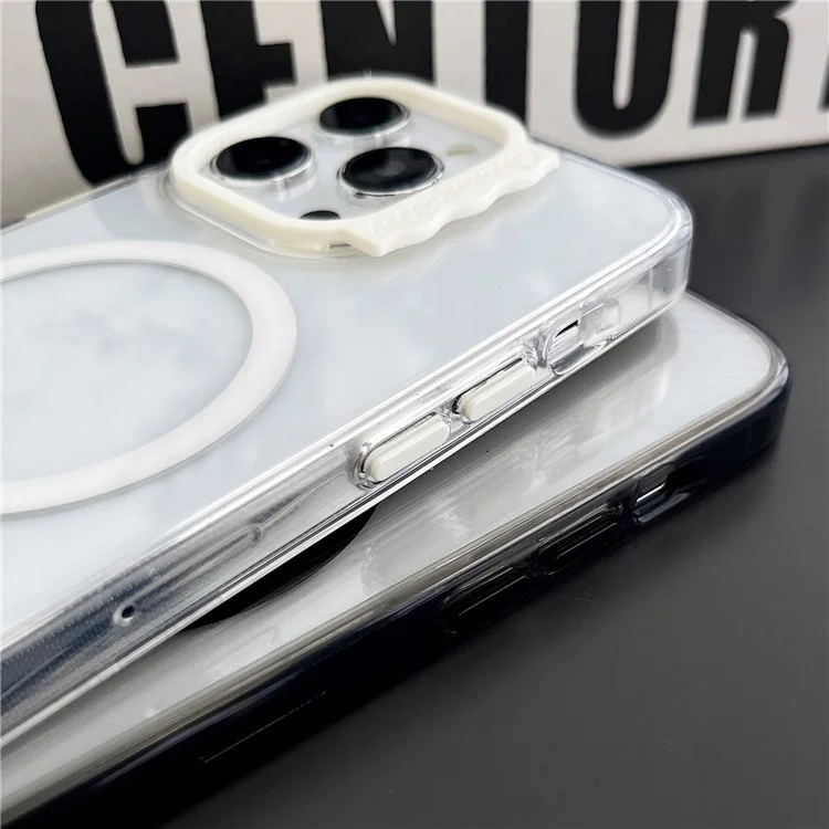 Coque pour iPhone 14 Pro, dos en PC transparent + étui magnétique en TPU - Blanc