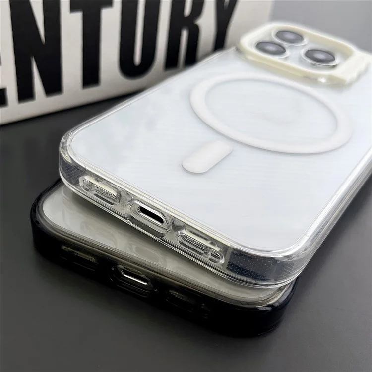 Coque pour iPhone 14 Pro, dos en PC transparent + étui magnétique en TPU - Blanc