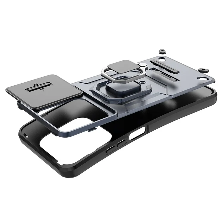 Para Realme C63 4G / C61 4G / Narzo N63 4G Funda con Soporte Kickstand PC+TPU Carcasa de Teléfono con Tapa de Lente - Negro