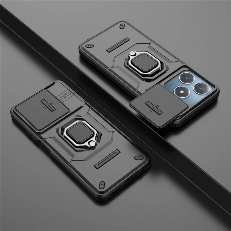 Para Realme C63 4G / C61 4G / Narzo N63 4G Funda con Soporte Kickstand PC+TPU Carcasa de Teléfono con Tapa de Lente - Negro