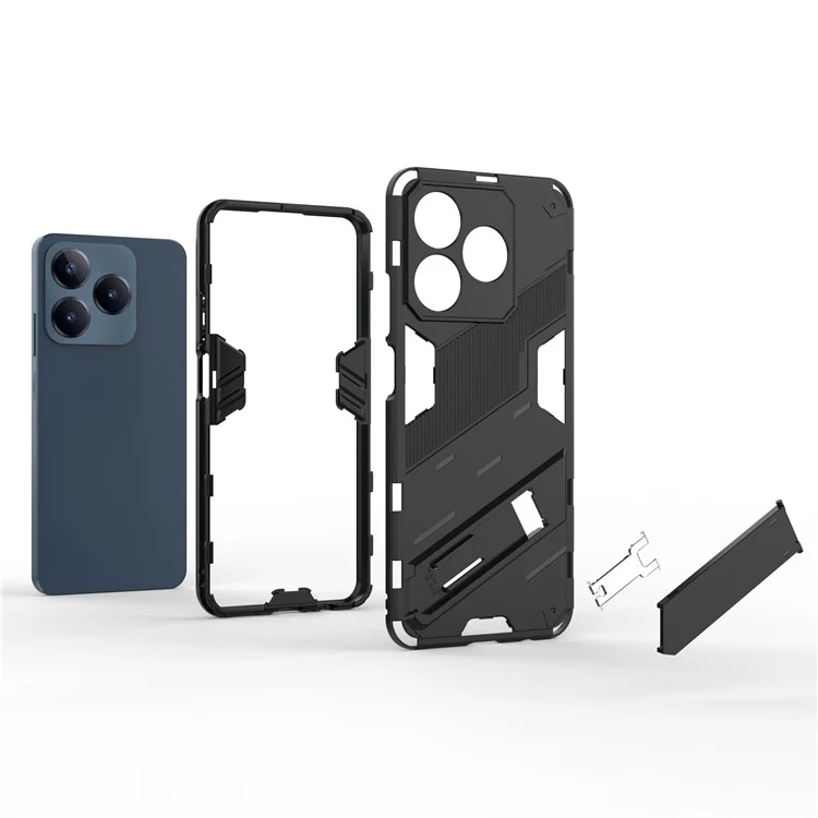 Para Realme C63 4G / C61 4G / Narzo N63 4G Capa com Suporte Híbrida de PC Rígido e TPU Macio - Preta