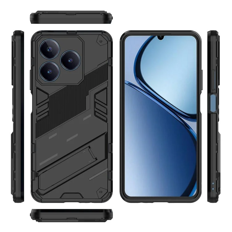 Para Realme C63 4G / C61 4G / Narzo N63 4G Capa com Suporte Híbrida de PC Rígido e TPU Macio - Preta