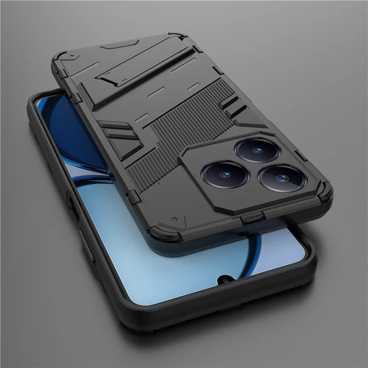 Para Realme C63 4G / C61 4G / Narzo N63 4G Capa com Suporte Híbrida de PC Rígido e TPU Macio - Preta