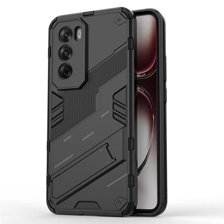 Для Oppo Reno12 Pro 5G (Global) Чехол с подставкой Гибридный жесткий ПК Мягкий TPU Чехол для телефона - Черный