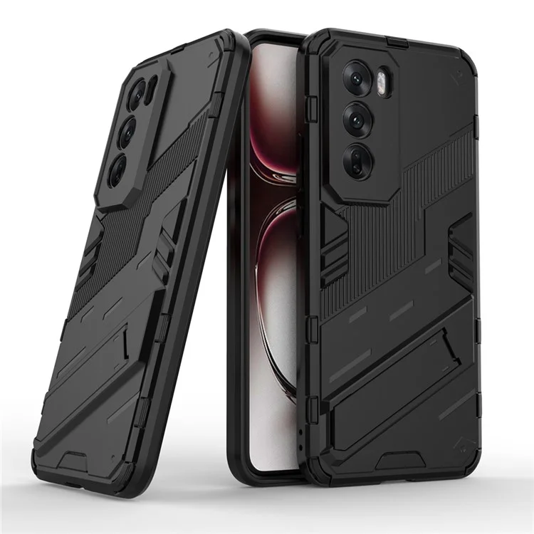 Для Oppo Reno12 Pro 5G (Global) Чехол с подставкой Гибридный жесткий ПК Мягкий TPU Чехол для телефона - Черный
