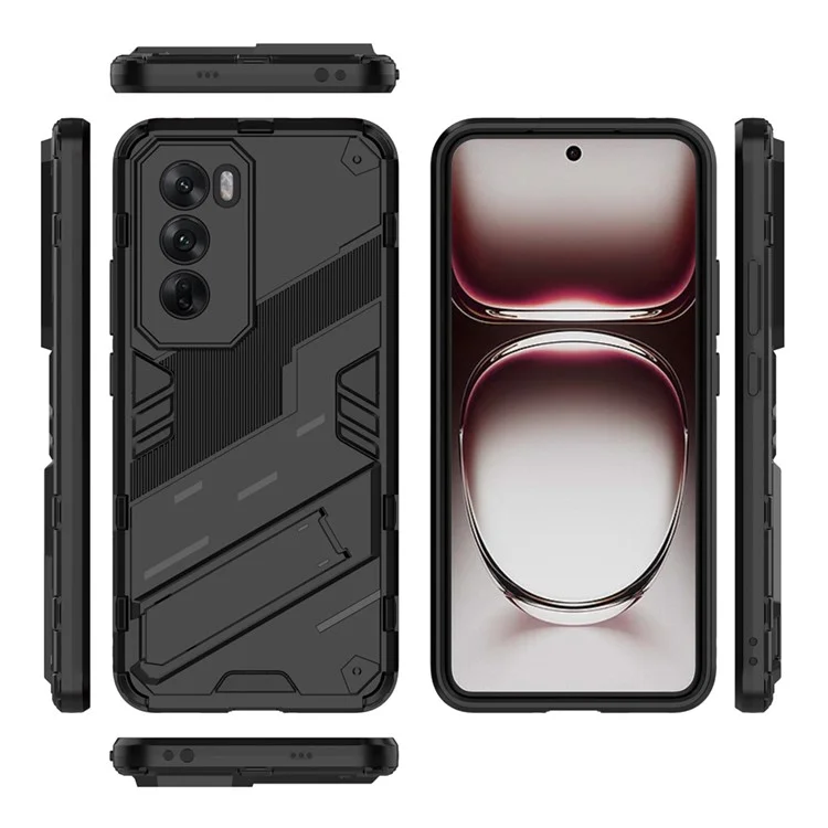 Для Oppo Reno12 Pro 5G (Global) Чехол с подставкой Гибридный жесткий ПК Мягкий TPU Чехол для телефона - Черный