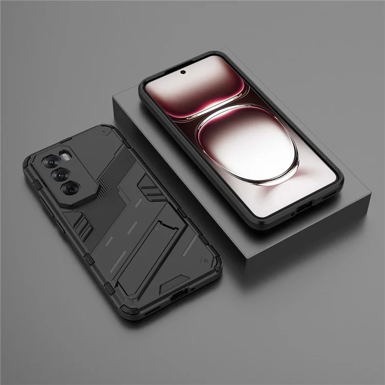Для Oppo Reno12 Pro 5G (Global) Чехол с подставкой Гибридный жесткий ПК Мягкий TPU Чехол для телефона - Черный