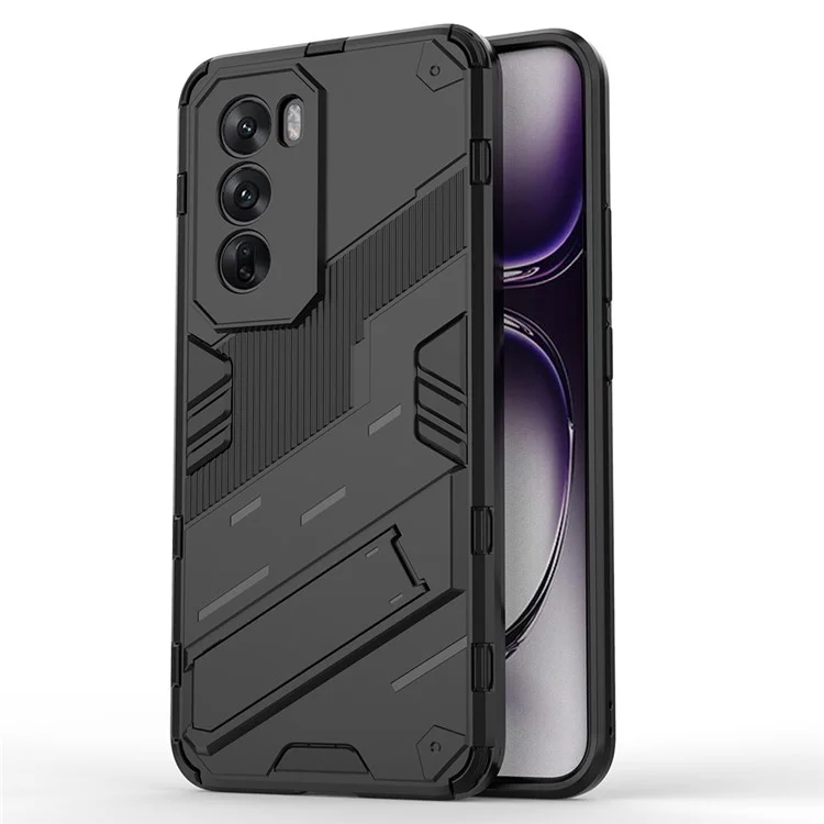 Für Oppo Reno12 5G (Global) Case Kickstand Hybrid Hard PC Soft TPU Handyhülle - Schwarz