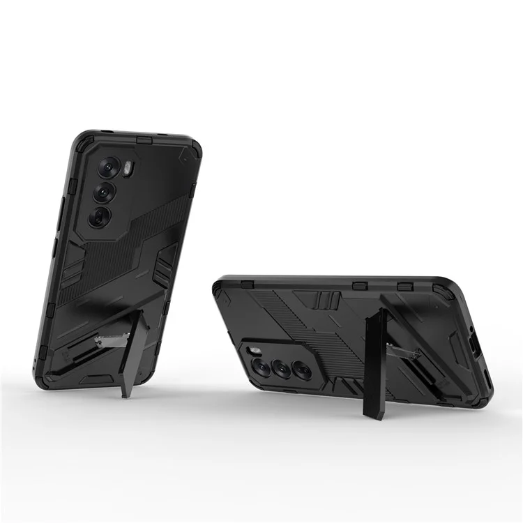 Für Oppo Reno12 5G (Global) Case Kickstand Hybrid Hard PC Soft TPU Handyhülle - Schwarz