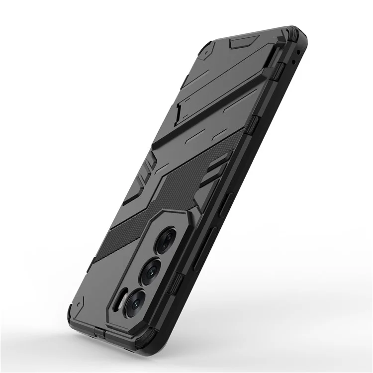 Für Oppo Reno12 5G (Global) Case Kickstand Hybrid Hard PC Soft TPU Handyhülle - Schwarz