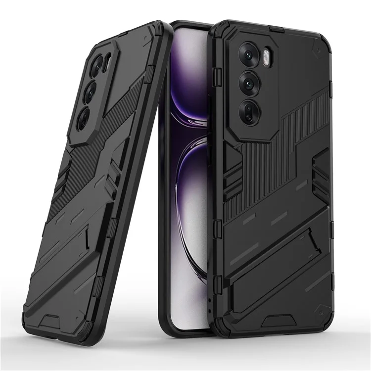 Für Oppo Reno12 5G (Global) Case Kickstand Hybrid Hard PC Soft TPU Handyhülle - Schwarz