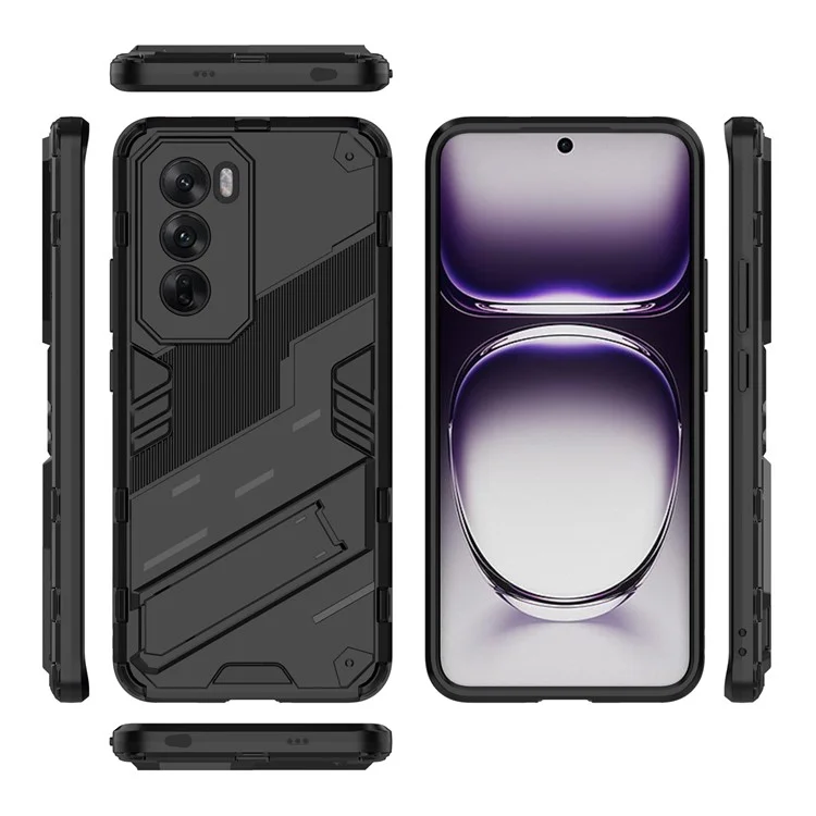 Für Oppo Reno12 5G (Global) Case Kickstand Hybrid Hard PC Soft TPU Handyhülle - Schwarz