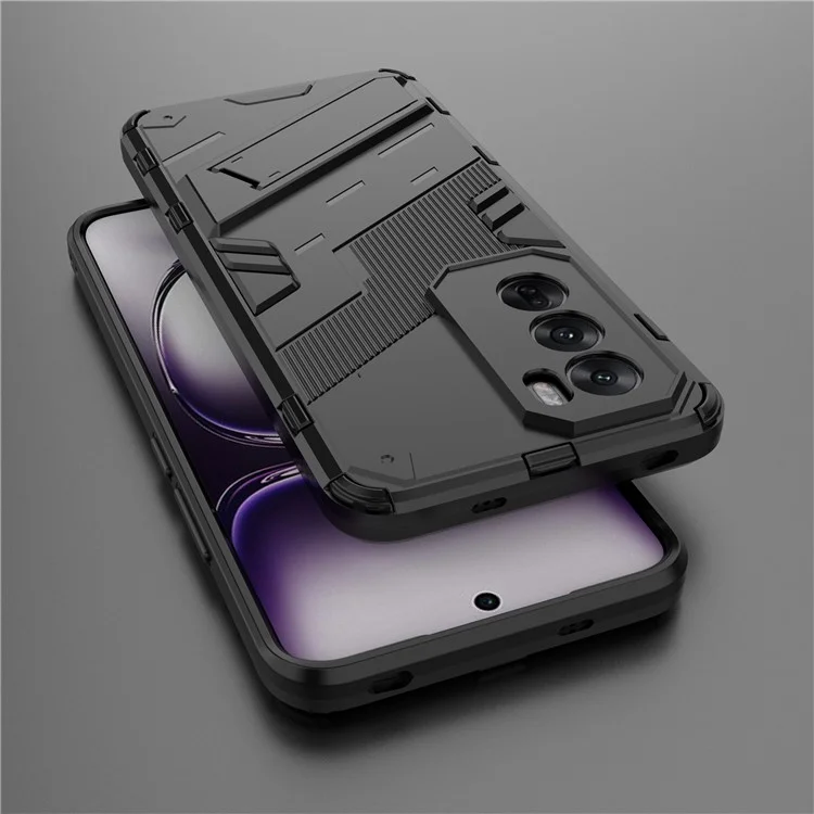 Für Oppo Reno12 5G (Global) Case Kickstand Hybrid Hard PC Soft TPU Handyhülle - Schwarz