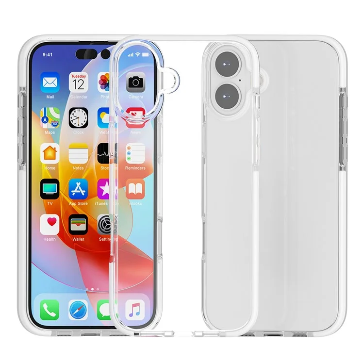 For iPhone 16 Case Shockproof TPU+TPE Transparent Back Phone Cover - White