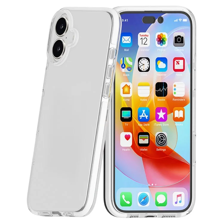 For iPhone 16 Case Shockproof TPU+TPE Transparent Back Phone Cover - White