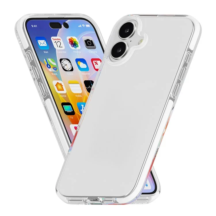 For iPhone 16 Case Shockproof TPU+TPE Transparent Back Phone Cover - White