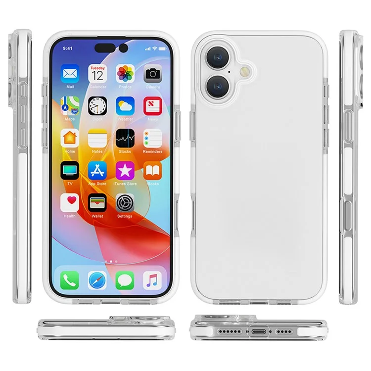For iPhone 16 Case Shockproof TPU+TPE Transparent Back Phone Cover - White