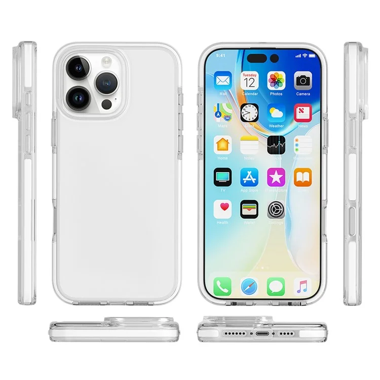For iPhone 16 Pro Max Case TPU+TPE Transparent Protective Phone Cover - White