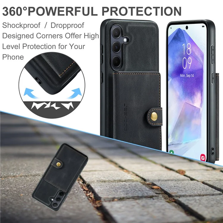 JEEHOOD J01 Чехол для Samsung Galaxy A55 5G, кожаный+ТПУ, чехол для телефона с отделением для карт - черный