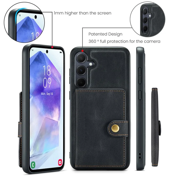JEEHOOD J01 Чехол для Samsung Galaxy A55 5G, кожаный+ТПУ, чехол для телефона с отделением для карт - черный