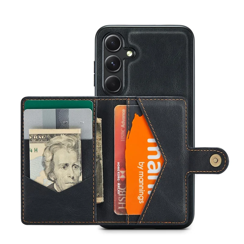 JEEHOOD J01 Para Samsung Galaxy S23 FE Retro Phone Case com Bolsa Magnética Destacável - Preto