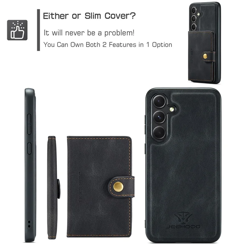 JEEHOOD J01 Para Samsung Galaxy S23 FE Retro Phone Case com Bolsa Magnética Destacável - Preto